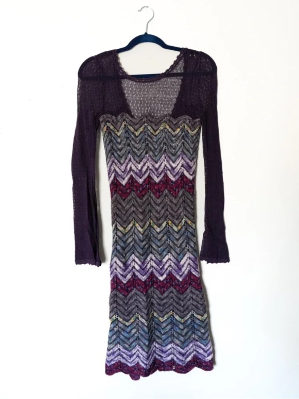Free People Crochet Sweater Knit Chevron Multi Color Y2K Dress